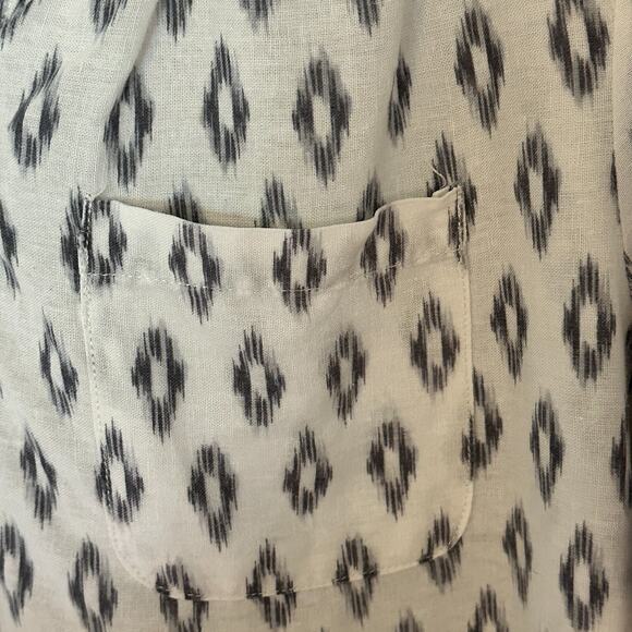 Kenar Tunic Top Woman Plus Size 1X White Geometric 1/2 Button Linen Blend Pocket - Picture 8 of 10